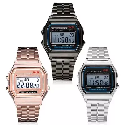 Alarm Watch Retro Digital Vintage Style 70's 80's LED Black Steel Rose Gold New • $9.89