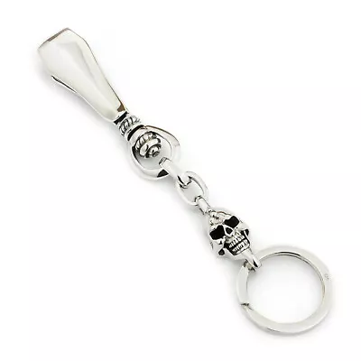 925 Sterling Silver Keychain Mens Biker Skull Gothic Key Ring Belt Clip 9T013D • $136