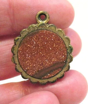 Antique Gold Filled Fob Pendant Goldstone Compass 2 Sided 20 Mm   5.5 Grams • $40