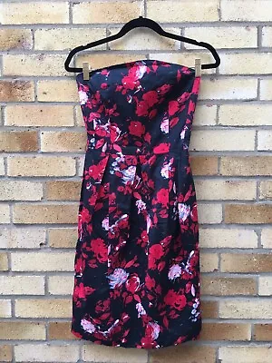 OASIS BELLE BLACK & RED FLORAL Bandeau WOMENS DRESS BUBBLE HEM UK 10 Eur 36 • £8.99
