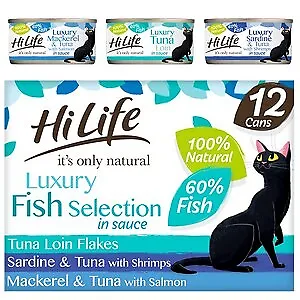 £15.75 • Buy HiLife It's Only Natural Luxury Fish Selection In Sauce Wet Cat Food Cans - 12