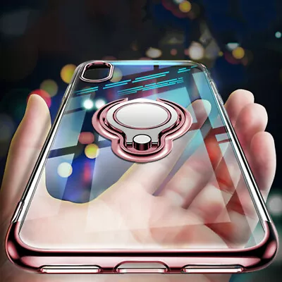 For IPhone 11 Pro Max Rotating Metal Finger Ring Holder Plating Clear Case Cover • £5.75