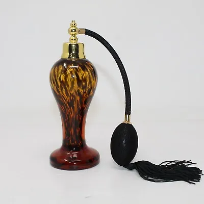 Beautiful Art Glass Murano Style Perfume Bottle W/ Atomizer 8  Tall Empty WORKS • $26.99