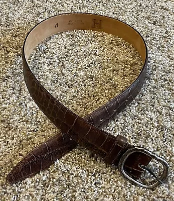 H Made In Italy Crocodile Embossed Leather Belt Mens Brown Silver Labeled M • $24