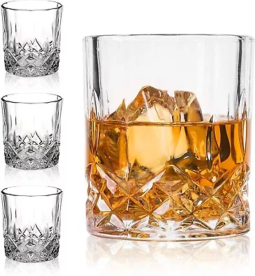 Double Old Fashioned Glasses Unique Bourbon Scotch Whiskey Crystal Set Of 4 • $27.67