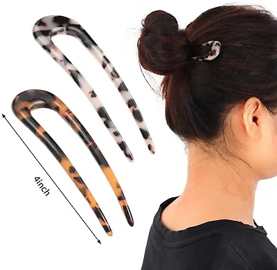 2 Pack French Cellulose Acetate Tortoise Shell U Shaped Hair Pin Fork Two    • £6.99