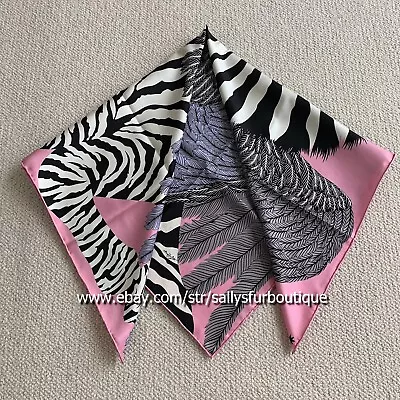 Feather Zebra Print ~18 Momme~ Twill Silk Wrap Scarf Double Face Shawl 35  Pink • $46.99