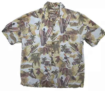 Kahala Shirt Men's Large Brown SS Hawaiian Surfboard 🏄 Jeep Theme Camp • $29