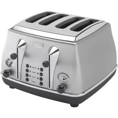 Delonghi Icona Classic 4 Slice Toaster Non-slip Progressive Browning Silver • $179.49