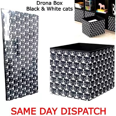 Drona Black & White Cats Storage Shelf Folding Organiser Expedite Toy Box Chest • £9.99