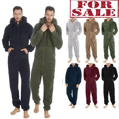 Mens Plain Black 1Onesie1 Thick Snuggle Fleece Warm All In One Winter Jumpsuit • $38.16