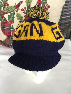 Vintage University Of Michigan Wolverines Knit Beanie Hat With Bill - Go Blue • $20