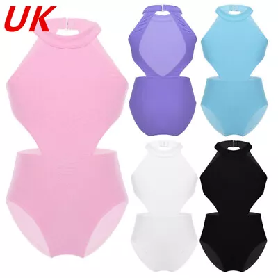 UK Kids Girls Halter Neck Backless Gymnastics Leotard Ballet Dancewear Costume • £10.99