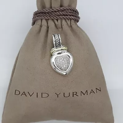 David Yurman 925 Silver Pave Diamond &14k Heart Enhancer Pendant 33mm • $350.95