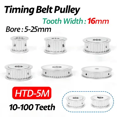 HTD-5M 10-100 Teeth Timing Belt Pulley Without Step Bore 5-25mm Tooth Width 16mm • $10.09