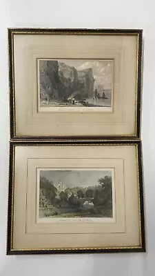 Antique Pictures Pair Marsden Rock Lambton Castle Sunderland Durham Framed • £48