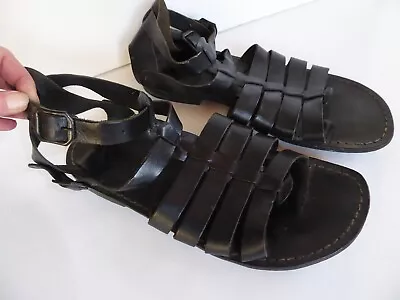 Cerruti Black Italian Genuine Leather Sandal 44 Men's Gladiator Leather Sole • $75