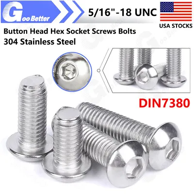 5/16-18 UNC 304 A2 Stainless Steel Button Head Hexagon Socket Screw DIN7380 Bolt • $10.09