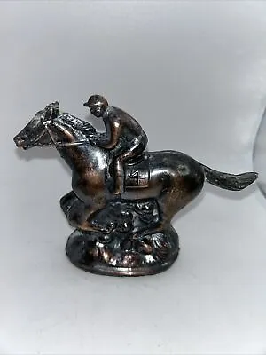 Racehorse Jockey Figurine Copper Tone Vintage Bronze Tone Horse Figurine #4 • $21