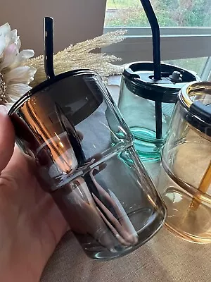 Glass Travel Mug With Straw - Obsidian Black- Gifts Eco Friendly • $12