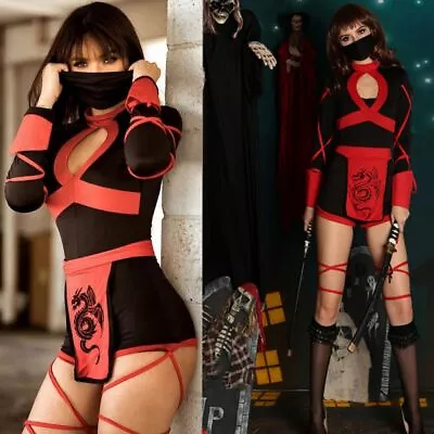 Women Cosplay Costume Ninja Warrior Fancy Dress Lady Jumpsuit Carnival Clothing • £10.59