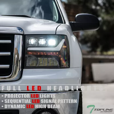 Topline For 2007-2014 GMC Sierra Full LED Sequential Projector Headlights -Black • $329