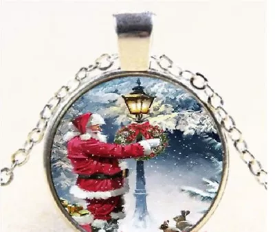 HOLIDAY CHRISTMAS SANTA  Pendant Silver 20  Necklace Women Mom FREE $10 GIFT  • $18.88