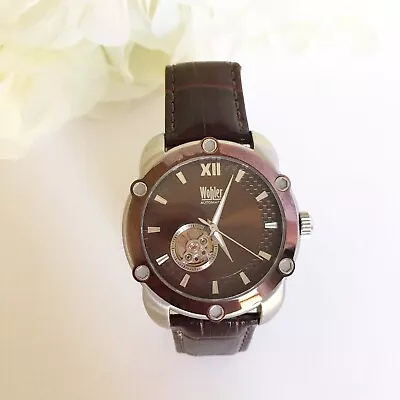 Mens Wohler Brown Leather Band Exposed Back Watch • $49.99