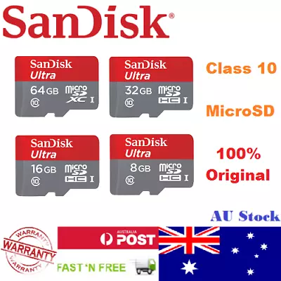 ORIGINAL SANDISK Ultra Micro SD Card 64GB 32GB 16GB 8GB - Class 10  - AU STOCK • $18.49