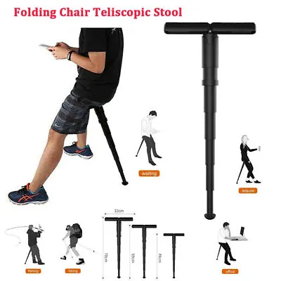 £20.38 • Buy Folding Stool Walking Stick Seat Portable Telescoping Seat Adjustable Camping