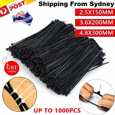 Cable Ties Zip Ties Nylon UV Stabilised 100/200/500/1000x Bulk Black Cable Tie • $9.50