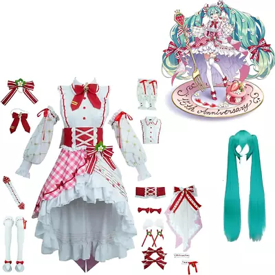 Hatsune Miku 15th Anniv Costume S Cosplay W/WIG Anime Strawberry Lolita Dress Up • $159.99