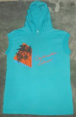 VTG 80s GALVESTON ISLAND SLEEVELESS HOODED T SHIRT MEDIUM 80s SINGLE STITC TEXAS • $24.99