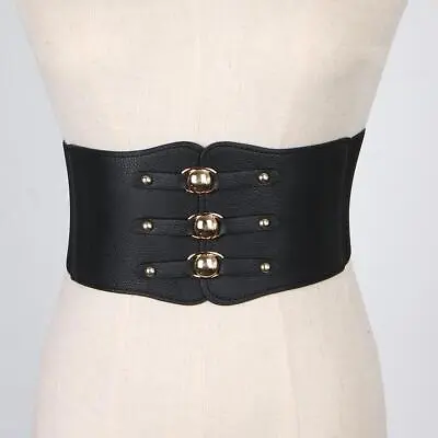 Women's Retro Steampunk Leather Waist Belt  Waspie Wide Elastic Corset • £8.80