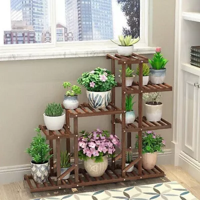 £20.91 • Buy 6 Tier Rustic Wooden Plant Stand Flower Pot Display Rack For Small Large Bonsais