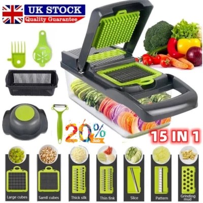 £11.73 • Buy 15 In 1 Vegetable Chopper Salad Fruit Mandolin Slicer Food Dicer Cutter Peeler