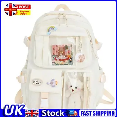 Cute Women Backpack Preppy Multi-Pocket Nylon Schoolbag Book Bags (Beige) UK • £12.29