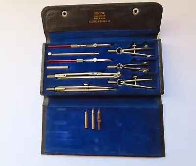 Keuffel & Esser Minusa W 795-8 Drafting Tools Set In Leatherette Velveteen Case • $14.99