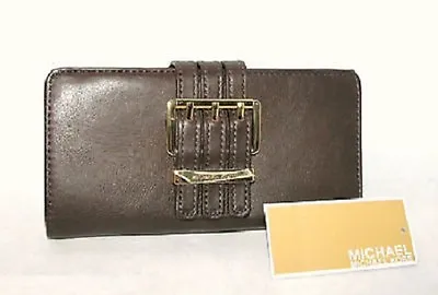 New Michael Kors Gansevoort Teak Brown Top Zip Leather Walletclutch-msrp $168 • $118.99