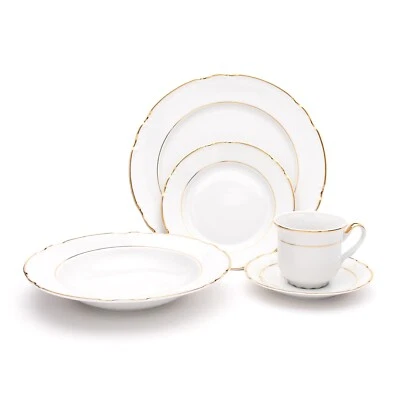 $199 • Buy Bohemia Porcelain Dinner Set White & Gold Plate 30 Piece 6 Person Set Fine China