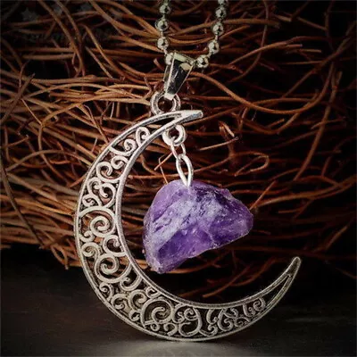 Natural Quartz Crystal Pendant Chakra Healing Gemstone Moon Necklace Jewelry • $1.01