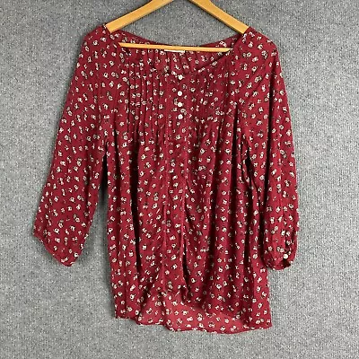 Target Top Womens 10 Red Blouse Shirt Flowers Office Corporate Career Formal • $9.95