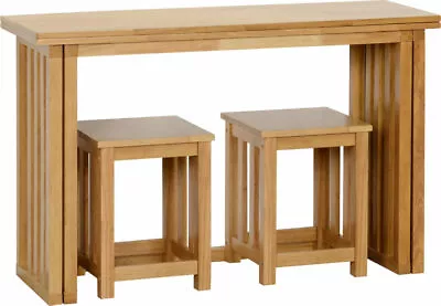 Richmond Oak Varnish Foldaway Extendable Dining Set Table With 2 Stools • £279.17