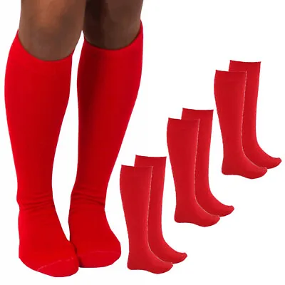 3 Pairs Knee High Socks Uniform School Soccer Tube Toddler Girl Red Size M 4-6 • $6.84