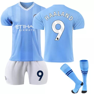 Kids Football Kit  2023 2024 Manchester City Harland 9 Home Soccer Outfit Set  • £14.91