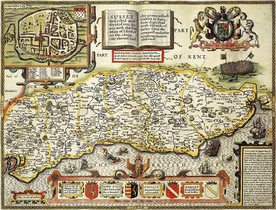 SUSSEX 1610 By John Speed - Reproduction Old Map - Fits A2 Frame • £20.99