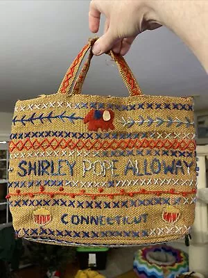 Vintage 70’s Boho Embroidered Burlap Handmade Tote Bag Connecticut • $98