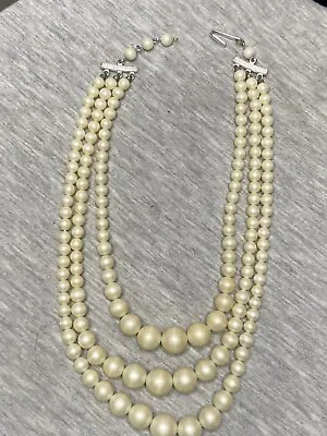 Vintage 50’s Multi 3 Strand White Faux Pearl Necklace Japan • $10