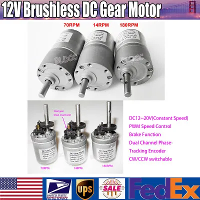 Brushless 12V DC BLDC Gear Motor PWM CW/CCW Dual Channel Pulse Dual Ball Bearing • $22.49