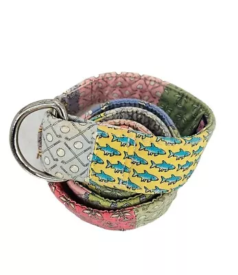 Vineyard Vines Mens Patchwork Belt Multi Print Cotton D Rings Size L • $20.49